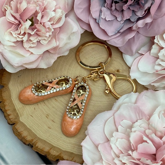 Crystal Peach Ballet Slippers Keychain Charm - Picture 2 of 7
